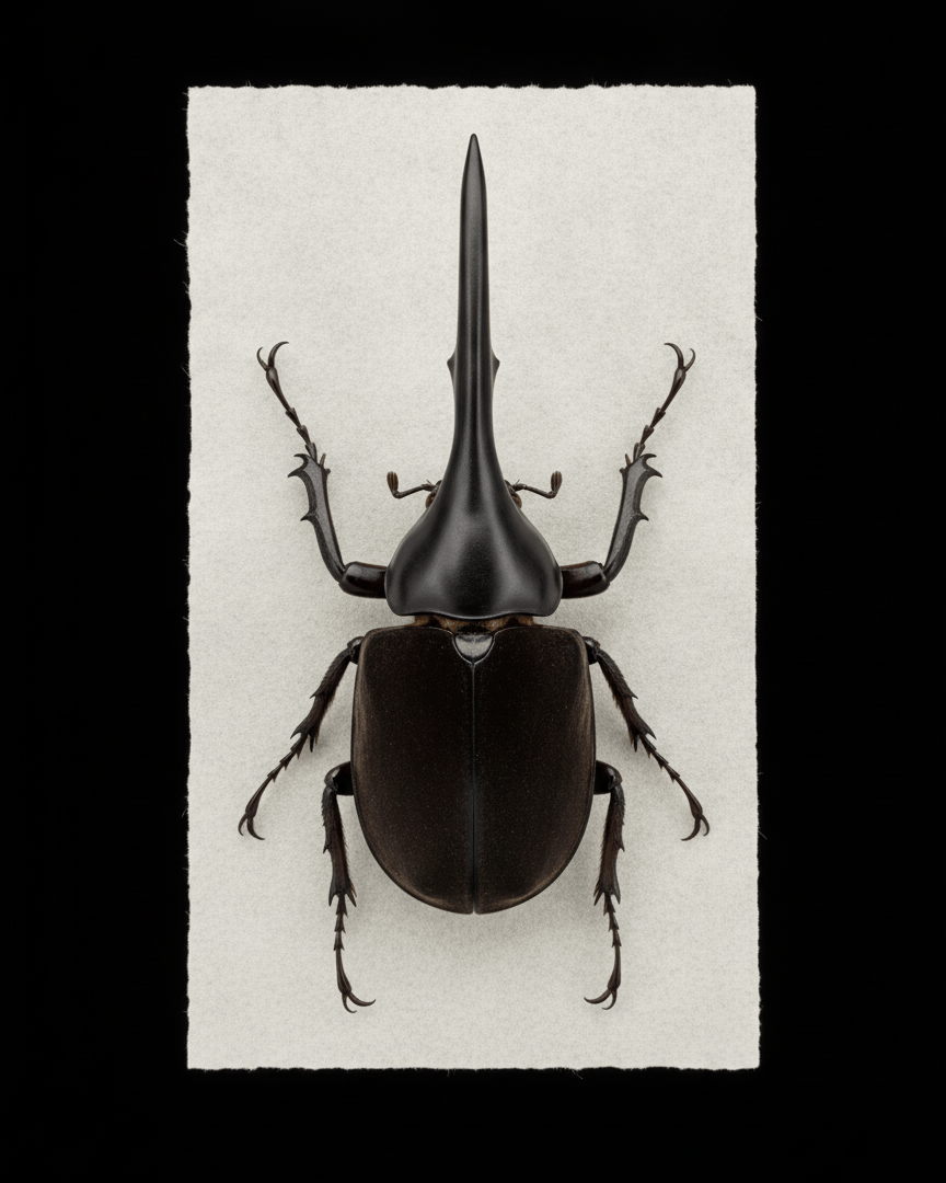 A beetle that lived out its span, laid quietly on washi paper